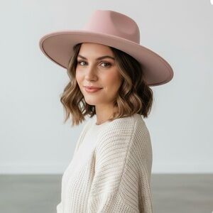 Forever 21 Pink Wide-Brim Fedora with Gold Braided Chain Accent